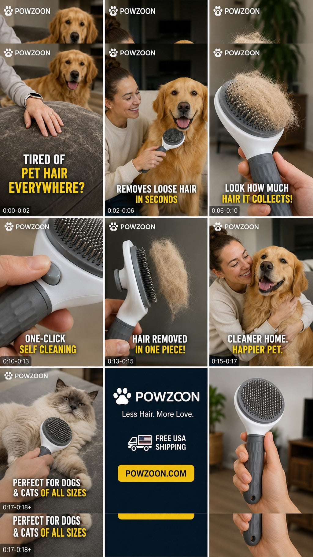 PowZoon™ 1-Click Self-Cleaning Pet Brush