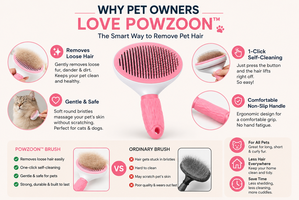 PowZoon™ 1-Click Self-Cleaning Pet Brush